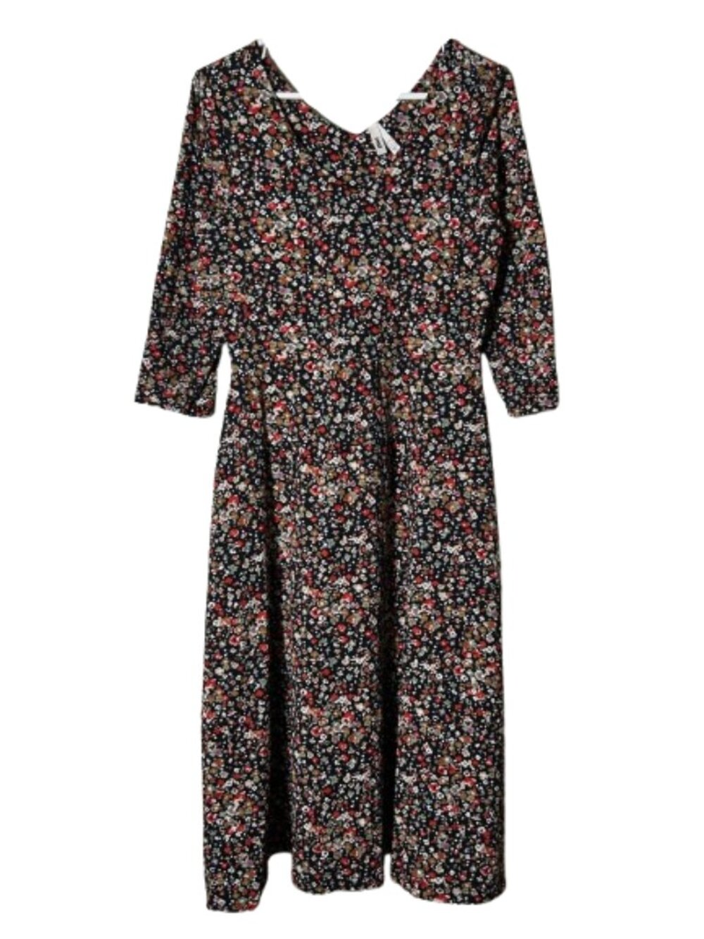 Pact red pixel floral fit and flare midi dress womens L organic cotton